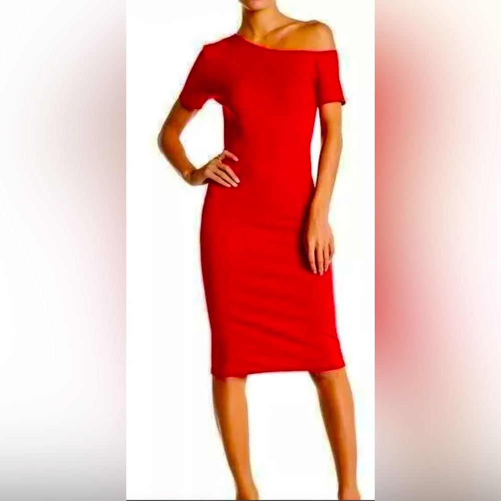 Love...Ady Women's Red Asymmetrical Shoulder Bodycon Dress Size Medium
